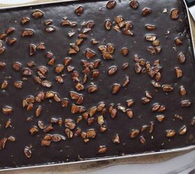 texas sheet cake recipe the best chocolate sheet cake, Overhead image of texas sheet cake in a jelly roll pan