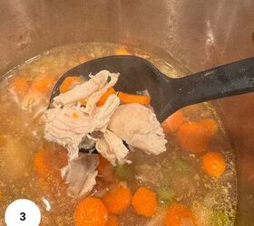 greek chicken soup with lemon and orzo gf, Adding the orzo and shredded chicken to the stockpot