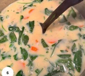 greek chicken soup with lemon and orzo gf, Adding in the spinach parsley and scallion to the soup before serving