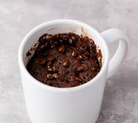 easy 2 minute microwave fudgy brownie in a mug recipe, A cooked brownie in a mug