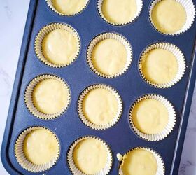 pina colada cupcakes, Batter for making pina colada cupcakes in a cupcake tin