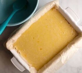 old fashioned lemon bars, Custard filling poured over the baked crust