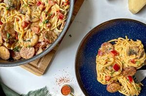 This decadent pasta dish comes together in about 30 minutes & uses simple ingredients