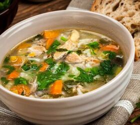 feel better chicken soup recipe easy chicken and rice soup, Close up image of Feel Better Chicken Soup in a white bowl