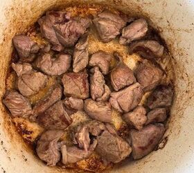 lamb stew dutch oven, Searing the dice lamb shoulder in a Dutch oven