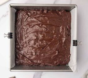 andes chocolate mint brownies, Andes Chocolate Mint Brownie batter in a square tin