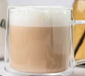 andes chocolate mint brownies, Horizontal image homemade vanilla bean latte in a clear glass mug