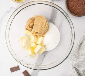 andes chocolate mint brownies, In a bowl butter suagar for making mint chocolate brownies