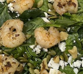 garlic herb shrimp salad with spinach arugula