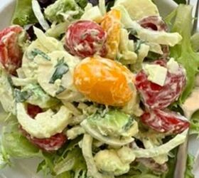 grandma s chicken soup, Hearts of Palm salad on a white plate with lettuce and a fork