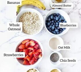 chia berry oat crumble, The image displays small white cups of all the ingredients