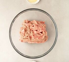 instant pot turkey burgers, ground turkey in a glass bowl with seasonings in small dishes