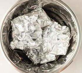 instant pot turkey burgers, burgers wrapped in foil and placed in the pressure cooker
