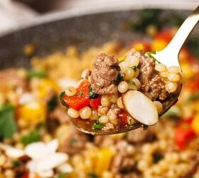one pan lamb couscous, Lamb couscous on a spoon