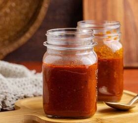 gluten free red enchilada sauce, Gluten Free Red Enchilada Sauce in jars on a cutting board