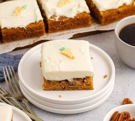 carrot sheet cake, Carrot Sheet Cake With Decorative Carrot on Top on a Plate