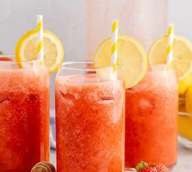 honey strawberry lemonade, Honey Strawberry Lemonade in Glasses with Lemons and Straws
