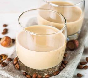 homemade irish cream recipe copycat baileys irish cream, Overhead image of Homemade Irish Cream in glasses with coffee beans around them