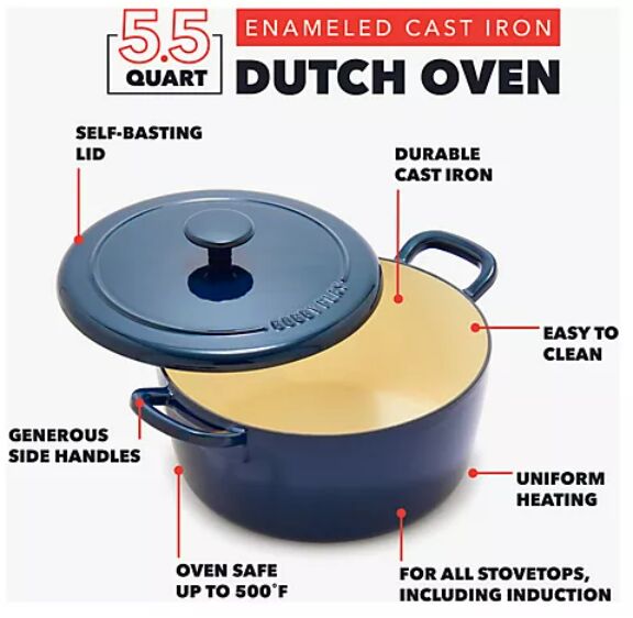 5 must have cookware pieces for easy one pot meals, Bobby Flay by GreenPan 5 5 Quart Enameled Cast Iron Dutch Oven image via QVC