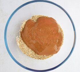 crunchy quinoa chocolate date bark a healthy ish sweet treat, step 4 to make the Crunchy Quinoa Chocolate Date Bark Recipe add the melted chocolate to the quinoa