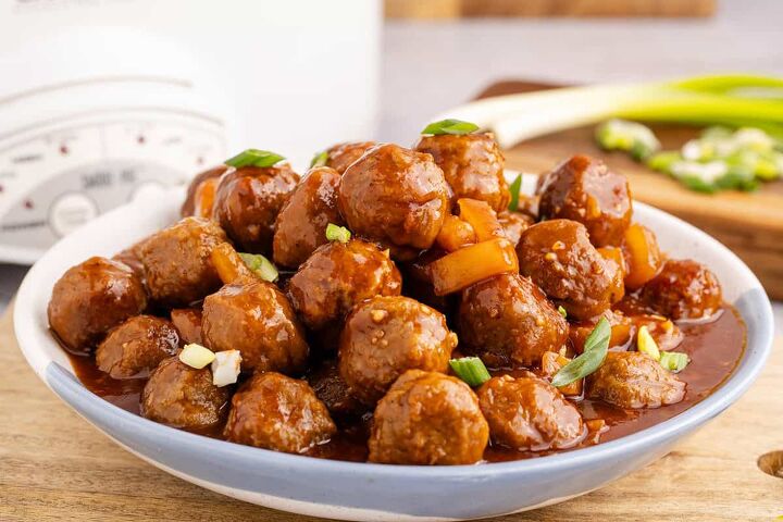 sweet and sour meatballs crockpot, Sweet and Sour Meatballs Crockpot Served in a Large Bowl