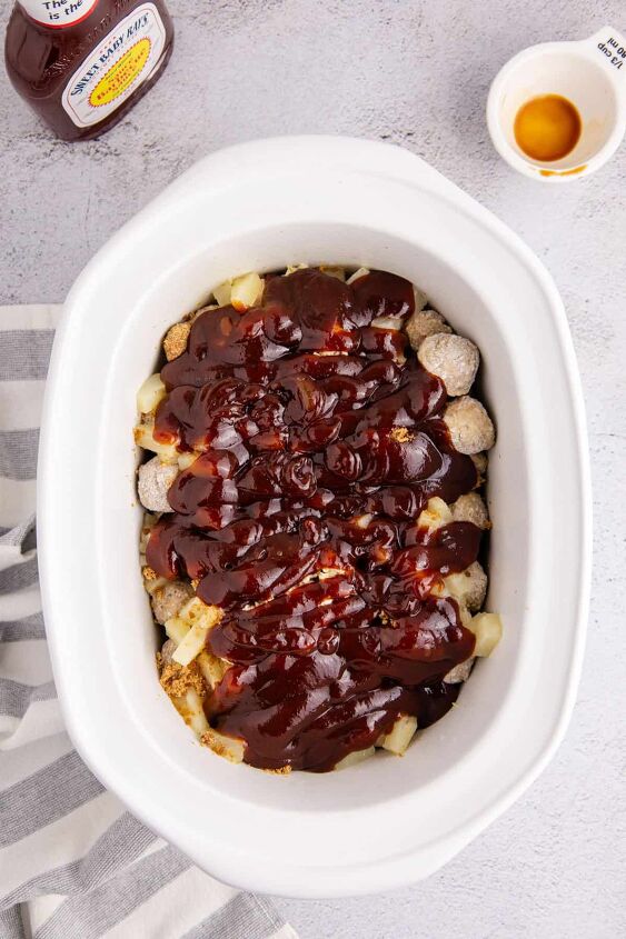 sweet and sour meatballs crockpot, Sweet and Sour Meatballs Crockpot Being Made in a Slow Cooker