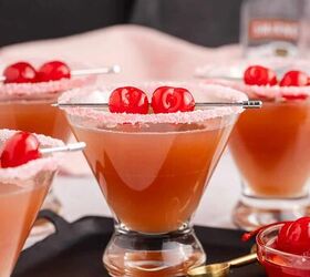 love potion cocktail, Love Potion Cocktail on a Tray Garnished with Cherries