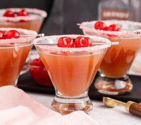 love potion cocktail, Love Potion Cocktail on a Tray Garnished with Cherries