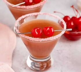 love potion cocktail, Love Potion Cocktail on a Counter with Cherries in Back