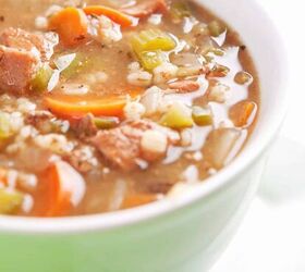 instant pot beef and barley soup recipe simple hearty soup, Instant Pot Beef and Barley Soup in a green bowl