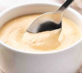 easter mini cheesecake cups, Spicy garlic aioli in a small dish with a spoon perfect for dipping shrimp