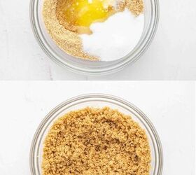 easter mini cheesecake cups, Step 1 Mix graham cracker crumbs sugar and melted butter in a small bowl