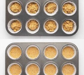 easter mini cheesecake cups, Step 2 Press 1 tablespoon of mixture into each muffin liner base