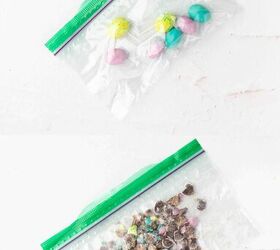 easter mini cheesecake cups, Step 4 crush the candy coated chocolate eggs