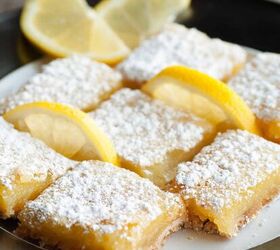 lemon squares old fashioned lemon square recipe, Overhead image of Lemon Squres on a white plate with lemon wedges