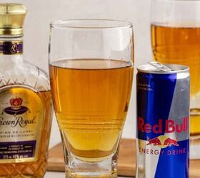 lemon blueberry dump cake, Vegas Bomb Shot with Red Bull and Crown Royal beside
