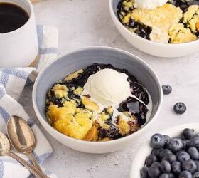 lemon blueberry dump cake, Lemon Blueberry Dump Cake in a Bowl with Ice Cream