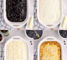 lemon blueberry dump cake, Lemon Blueberry Dump Cake Being Made in a Baking Dish