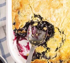lemon blueberry dump cake, Lemon Blueberry Dump Cake with a Scoop Taken out