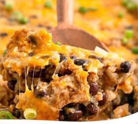 lemon blueberry dump cake, Southwest Chicken Casserole in a Baking Dish on a Serving Spoon