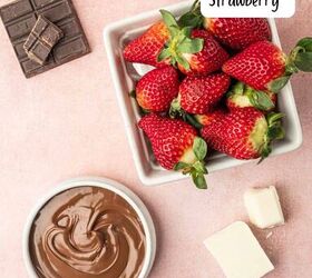 nutella covered strawberries, Ingredients laid out for Strawberry covered Nutella recipe in a pink hue background