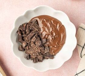 nutella covered strawberries, In a microwave safe bowl added dark chocolate and nutella