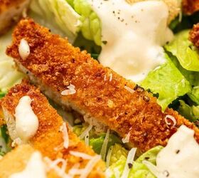 crispy chicken caesar salad, Close up shot for crispy chicken and the caesar salad