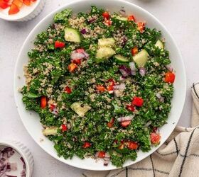 salmon kale quinoa salad, Mix the salad ingredient s for Salmon Kale Quinoa Salad