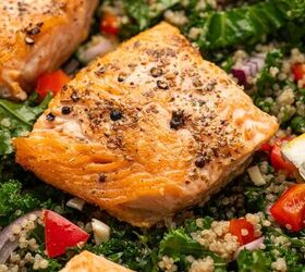 salmon kale quinoa salad, Close up shot of Salmon Kale Quinoa Salad