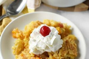 The best darn fruit cocktail dump cake dessert recipe EVER!