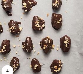 peanut butter stuffed dates, Covered the dates in chocolate and topped with nuts