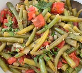 peanut butter stuffed dates, Greek Green Beans Recipe in a white bowl