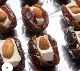 prosciutto wrapped dates, Putting the goat cheese and almond in the date