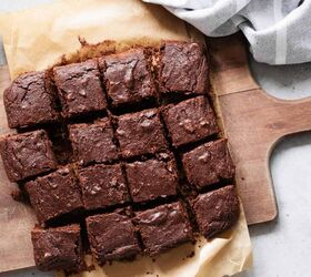 cottage cheese brownies fudgy cottage cheese brownie recipe, Overhead image of Cottage Cheese Brownies on a wooden cutting board